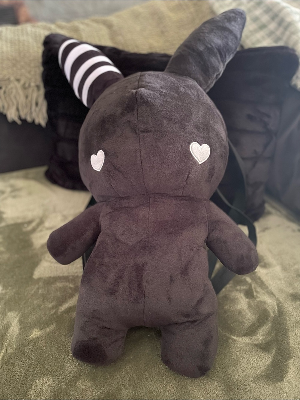 Praying Rabbit Black Plush Bunny Backpack with Heart Eyes